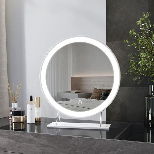 Heilmetz - led Round Hollywood Makeup Mirror, led Vanity Mirror Touch Dimmable Table Makeup Mirror 3 Colours Lighting, White, 459X400X100mm
