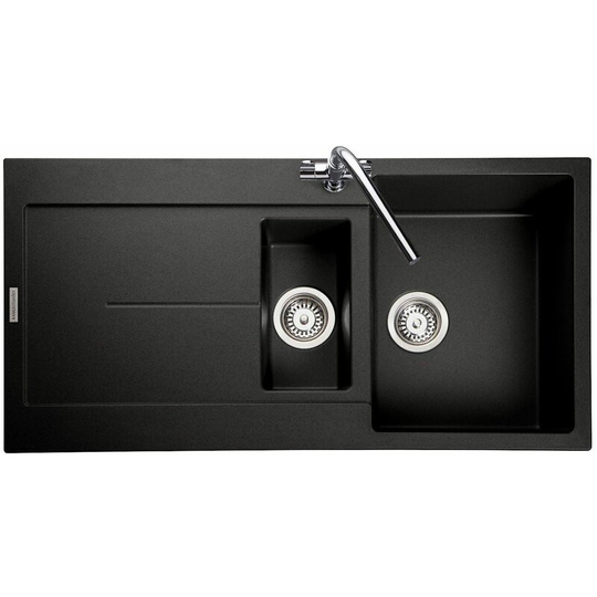 Scoria Granite 1.5 Bowl Inset Kitchen Sink Waste Ash Black - Black - Rangemaster