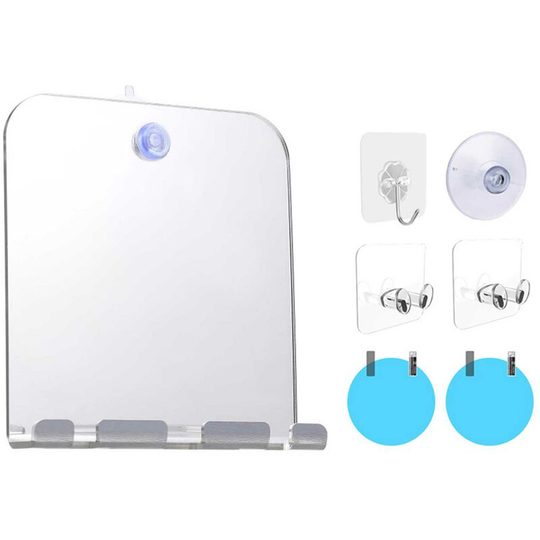 Shower Mirror for Shaving Fogless Bathroom Mirror with Suction Razor Toothbrush Holder Portable Handheld Fog-Free Mirror for Daily & Travel Makeup