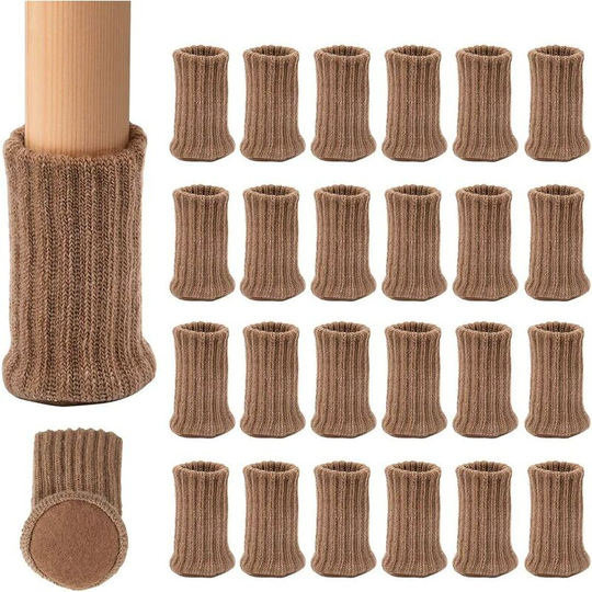 Perlerare - Knitted Table Chair Leg Socks Elastic Chair Furniture Socks Sets Wood Floor Protectors for Furniture Legs, Light Brown, 24 Pack