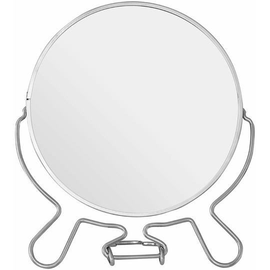 Silver Effect Two Sided Small Shaving Mirror Round Standing Mirror With Swivel Function Perfect For Grooming And Shaving Makeup Mirror - Premier