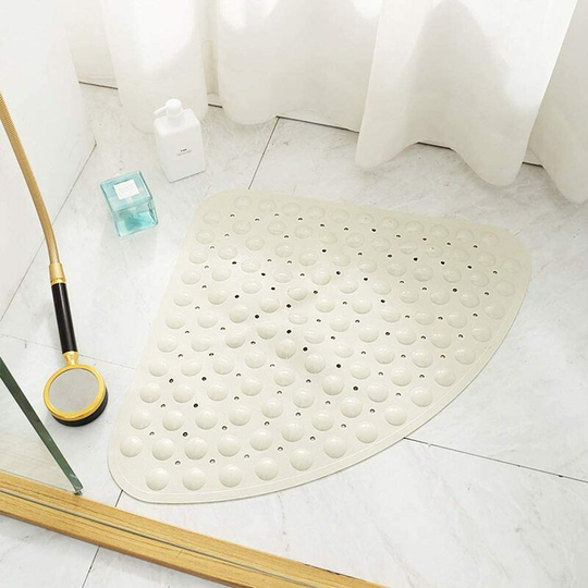Ilovemilan - Bath Mat Non-Slip Tub Shower Mats Bathtub Mat for Adult Kids, Machine Washable (Triangle, 21 x 21 Inch, Beige)
