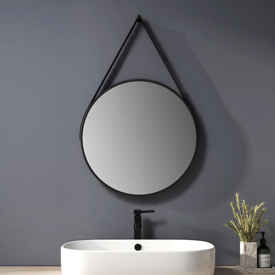 Round Bathroom Mirror 50cm Diameter Wall Mirror With Adjustable Strap Waterproof IP44 - Heilmetz