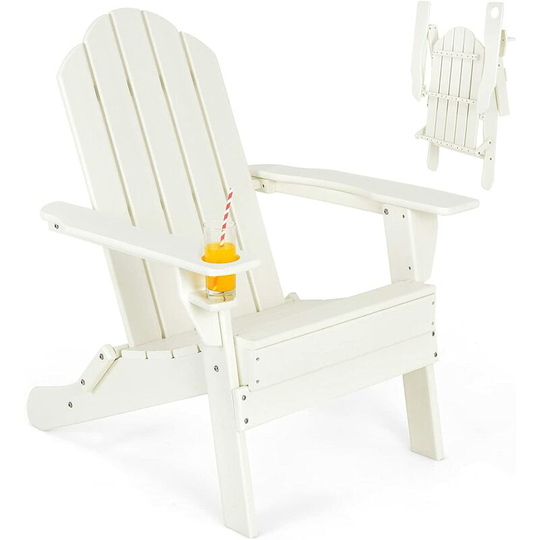 Folding Adirondack Chair, Weather Resistant Patio Chair with Built-in Cup Holder, Outdoor Armchair Lounger for Fire Pit, Patio, Garden, Backyard