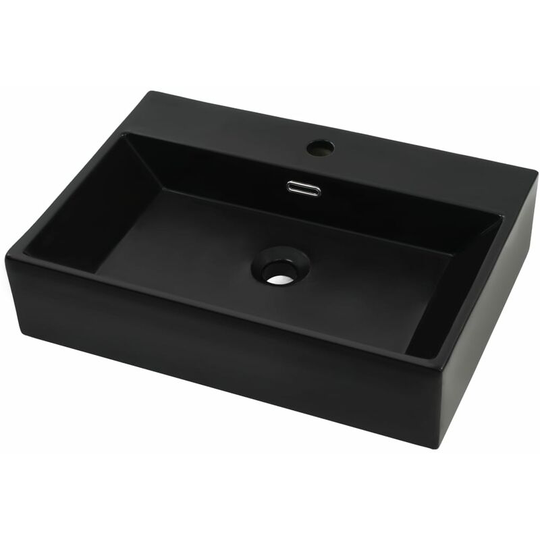 Basin with Faucet Hole Ceramic Black 76x42.5x14.5 cm Vidaxl Black