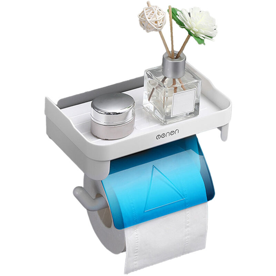 Bathroom No-Punch Multifunctional Shelf Roll Paper Rack Mnjzj-387,With Non-Marking Sticker * 1,Blue - Blue