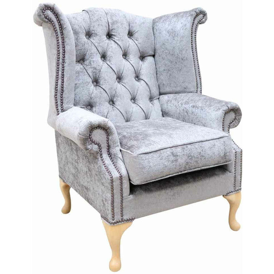 Chesterfield Queen Anne High Back Wing Chair Nuovo Ash Grey Fabric