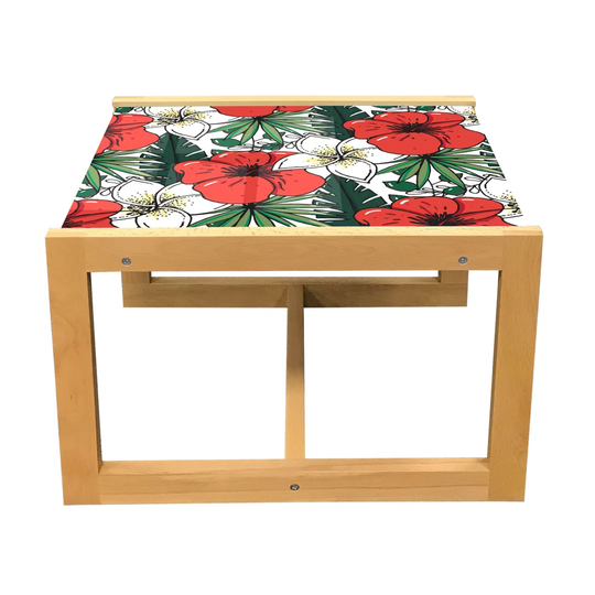 Aloha Coffee Table, Graphic Image Of Endemic Blossoming Flowers With Pastel Yellow Spots, Acrylic Glass Center Table With Wooden Frame For Offices Dor