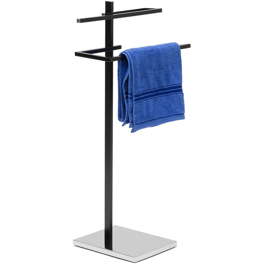 Relaxdays - Towel Rack with 2 Towel Rails, h x w x d: approx. 82 x 44 x 28 cm, Matt Chrome-Plated Steel, Black