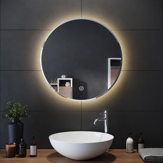 600 x 600mm Modern Round Bathroom Mirror Illuminated led Light Backlit Makeup Mirror with Touch Switch, Anti-fog, Warm White Light (5PCS) - Elegant