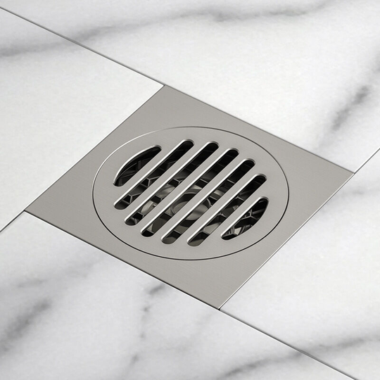 Stainless steel floor drain with removable cover and hair filter, brushed thin kitchen