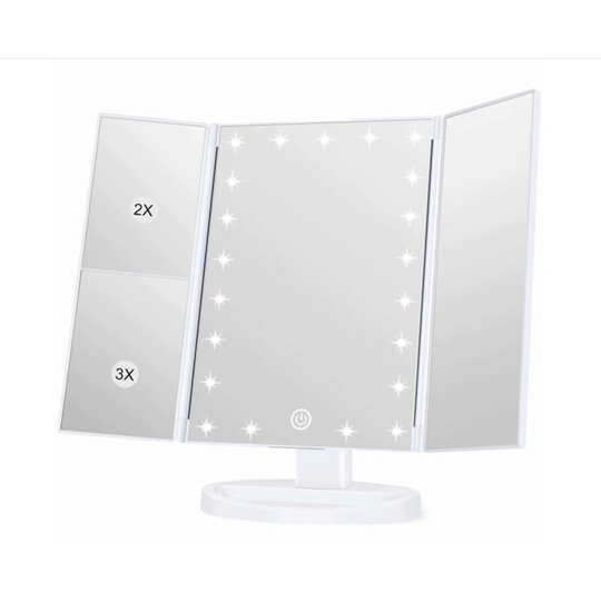 Illuminated courtesy mirror, magnification 1x / 2x / 3x, folding courtesy mirror, female, usb charging function, 180 degree adjustable support for