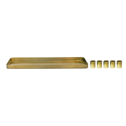 Champagne Gold Rectangle Centrepiece Metal With Magnetic Candle Holders W60cm