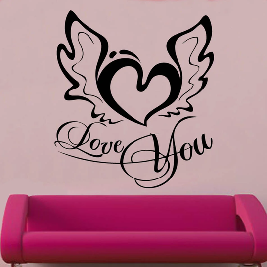 Love You & Heart Decal Vinyl Wall Sticker