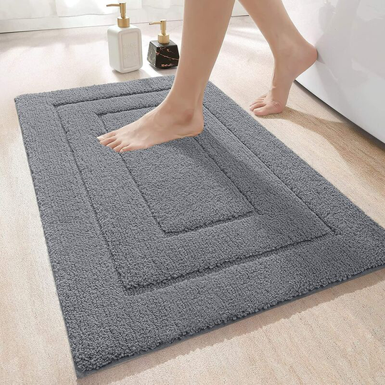 Perlerare - Non-Slip Bath Mat, Soft Microfiber Bath Mat, Absorbent, Extra Thick Shower Mat for Bathroom, 60 x 90cm, Gray