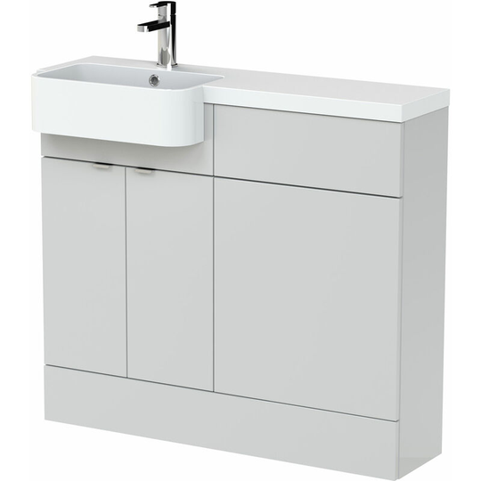 Fusion lh Combination Unit with Round Semi Recessed Basin 1000mm Wide - Gloss Grey Mist - Hudson Reed