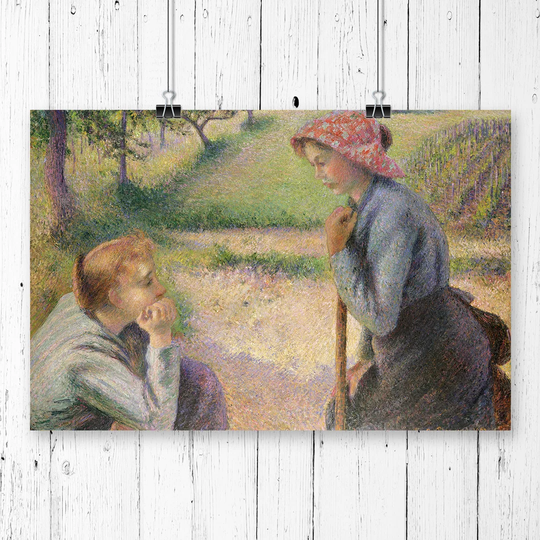 Two Young Peasant Women' by Camille Pissarro Painting Print