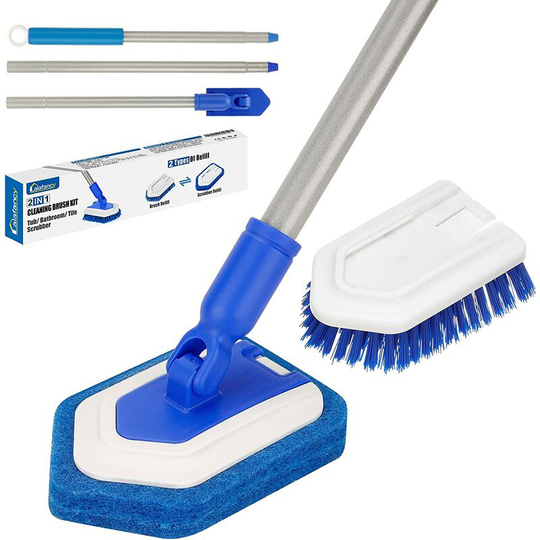 in 1 Bath Sponge Brush Set with 119cm Handle Cleaning Brush Scrubbing Brush for Bathtub Tile Bathroom Kitchen Balcony
