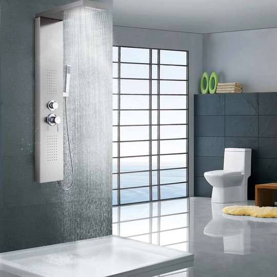 Belfry Bathroom Shower Panel System, Column Tower Set, Stainless Steel, Rainfall Handheld Shower And Body Jets Waterfall Shower Spray With Handshower