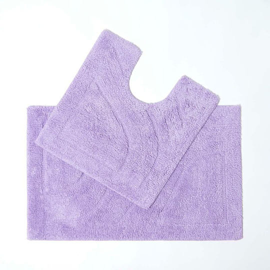 Luxury Two Piece Cotton Lilac Bath Mat Set - Purple - Purple - Purple - Homescapes