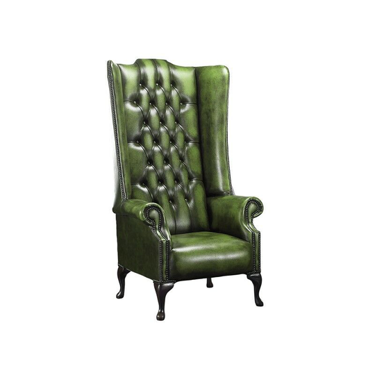 Chesterfield Soho 1780's Leather High Back Wing Chair Antique Green
