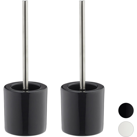 Set of 2 Relaxdays Bathroom & Toilet Accessory Packages, Brush Holder, Brush Head, Bath Set, HxD 38.5 x 12.5 cm, Grey