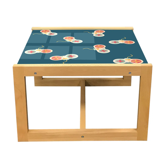 Gaming Coffee Table, Retro Video Games Consoles Repetitive Pattern, Acrylic Glass Center Table With Wooden Frame For Offices Dorms Petrol Blue Multicl