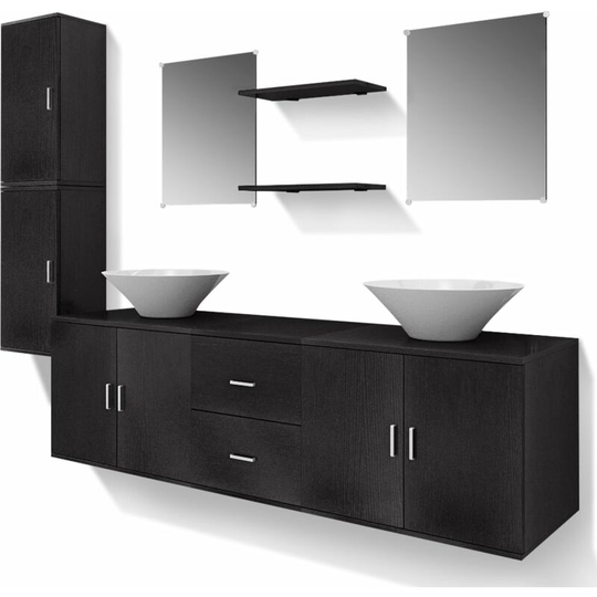 Nine Piece Bathroom Furniture and Basin Set Black vidaXL - Black