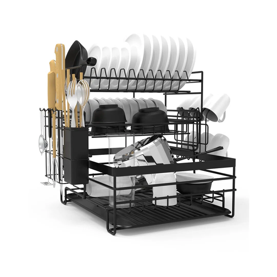 Dish Drainer Rack, 3 Tier Drain Board Rack With Drip Tray, Detachable Stainless Steel Dish Drying Rack For Kitchen Countertop Or Sink