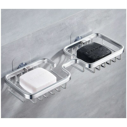 Soap Dish, Bar Soap Dish Self Adhesive Soap Dish Wall Mounted Shower Soap Dish Draining Soap Dish for Bathroom Soap Sponge Holder (Silver)