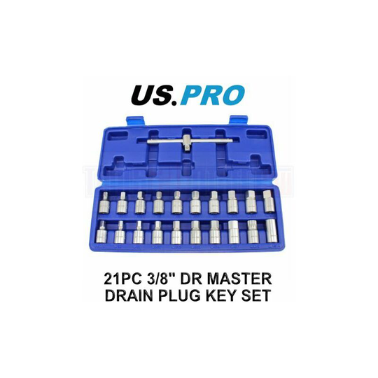 Us pro 21pc 3/8 dr master drain plug key set B3007