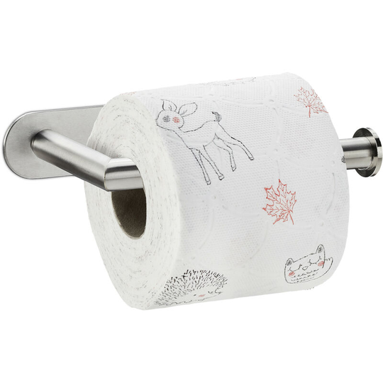 Toilet Paper Holder without Drilling, Stainless Steel, Self-Adhesive, HxWxD: 3.5 x 17 x 8.5 cm, Silver - Relaxdays