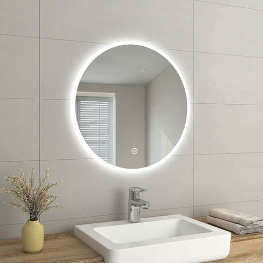 Emke - Round Bathroom led Mirror ф700mm - Wall-Mounted led Vanity Mirror Bedroom Makeup Dressed Mirror with Demister, Touch Switch, Backlit Lighting