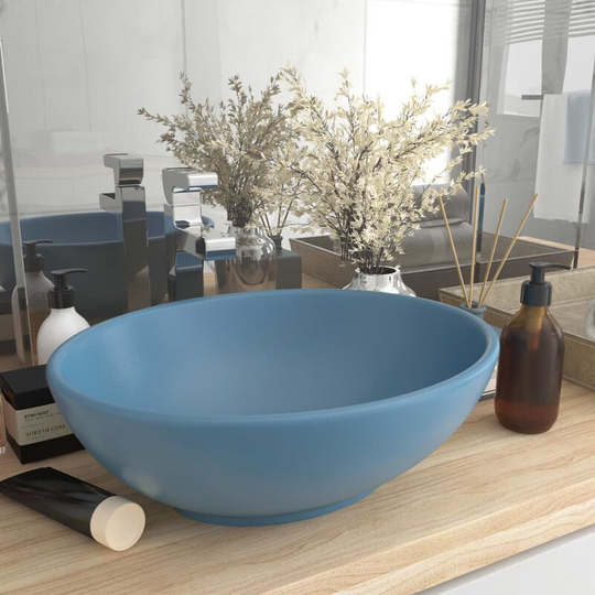 Luxury Basin Oval-shaped Matt Light Blue 40x33 cm Ceramic FF146923_UK - Topdeal