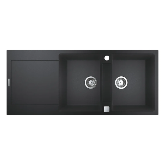 GROHE K500 composite double sink with drainer, 116cm, top-mounted, 2 bowls, with overflow and automatic waste fitting