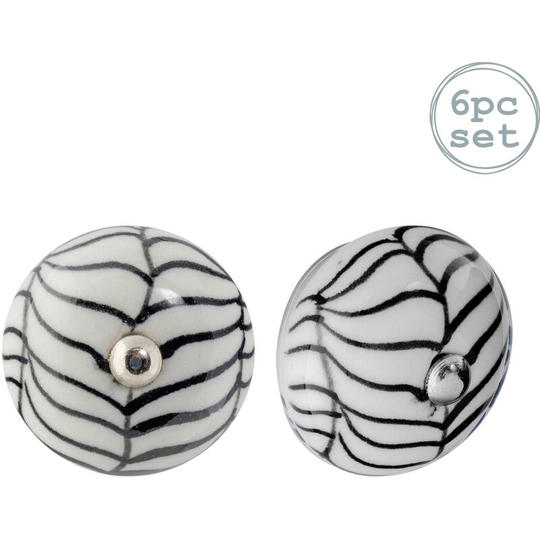 Round Ceramic Cabinet Knobs - Black Fern - Pack of 6 - Nicola Spring