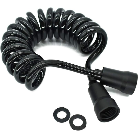 Water spiral hose - 1.5 m - For bathrooms, bathtubs, toilets - Length: 32 cm - Stretch: 150 cm - Black