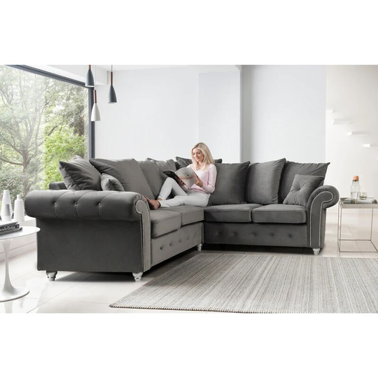 Olympia 2C2 Plush Velvet Fabric Corner Sofa - Grey