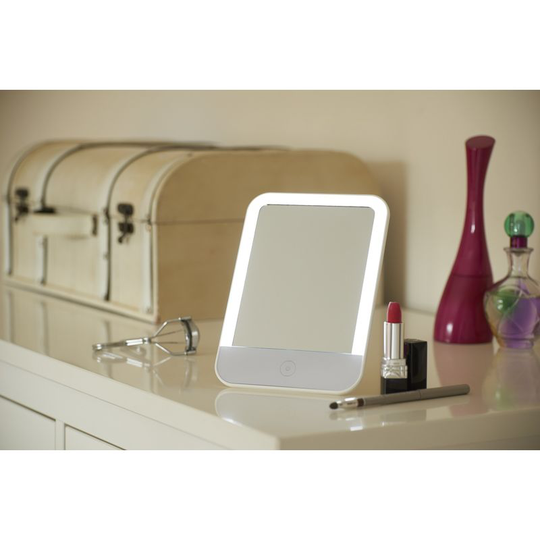 Auraglow Makeup Shaving Vanity Mirror with USB Rechargeable LED Light, Free Standing and Portable with Built in Stand, Dimmable with Touch Controls