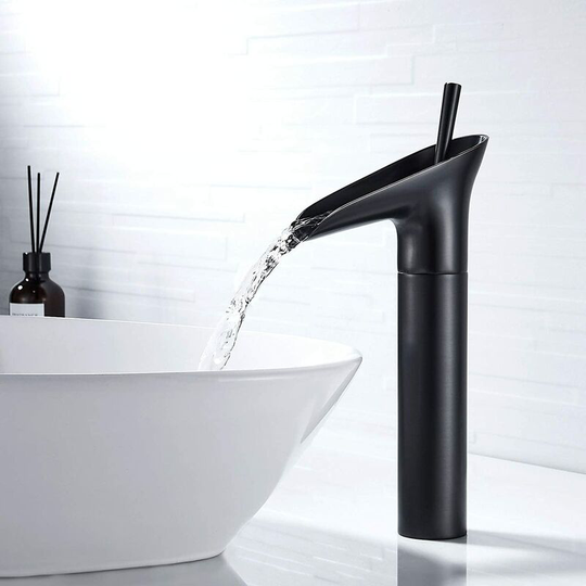 Black Bathroom Faucet, Waterfall Bathroom Faucet Single Handle Basin Mixer Black Retro Single Lever Bathroom Mixer Tap, Brass Counter Top Basin