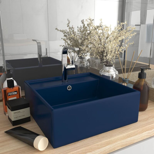Luxury Basin Overflow Square Matt Dark Blue 41x41 cm Ceramic - Blue
