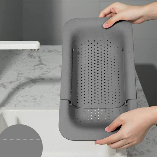 Betterlifegb - Kitchen Drain Basket, Sink Drying Rack for Storage and Washing of Dishes / Fruits / Vegetables (gray)