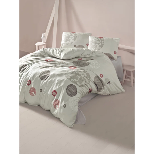 Tweedy Beige/Brown/Red 100% Cotton Duvet Cover Set