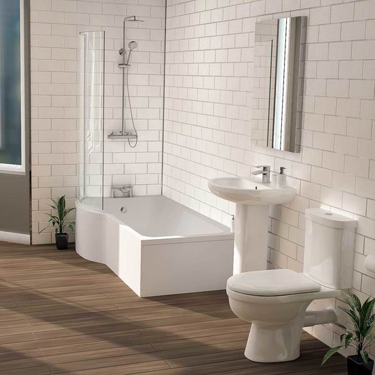 Ideal 1700mm Left Hand p Shaped Shower Bath Bathroom Suite