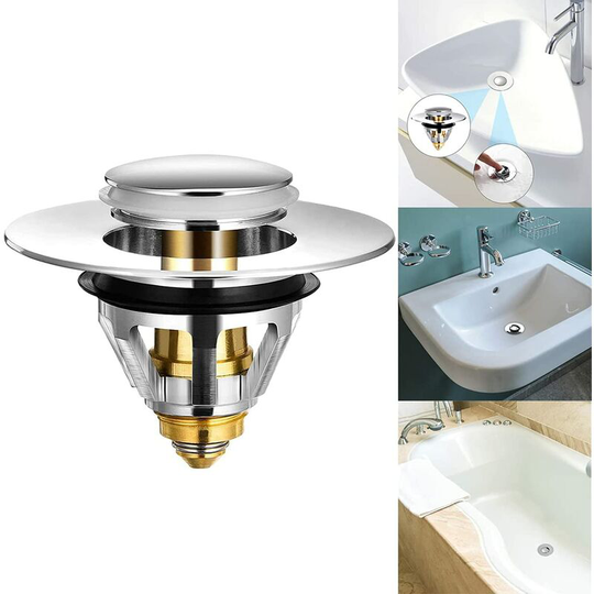 Pop-Up Sink Drain - Universal Anti-Blocked Drain Filter, Sink Stopper, Bathtub Drain and Valve [Stainless Steel+Pure Copper, for 34-38mm Drain Hole]