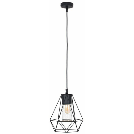 Minisun - IP44 Black Bathroom Ceiling Light Pendant Metal Open & Clear Glass Shade - No Bulb
