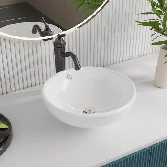 Symmetry 418.08mm x 418.08mm White Ceramic Circular Countertop Basin Bathroom Sink with Overflow