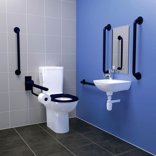 Armitage Shanks Contour 21+ Doc m Pack with Close Coupled Toilet and Blue Rail - Right Handed