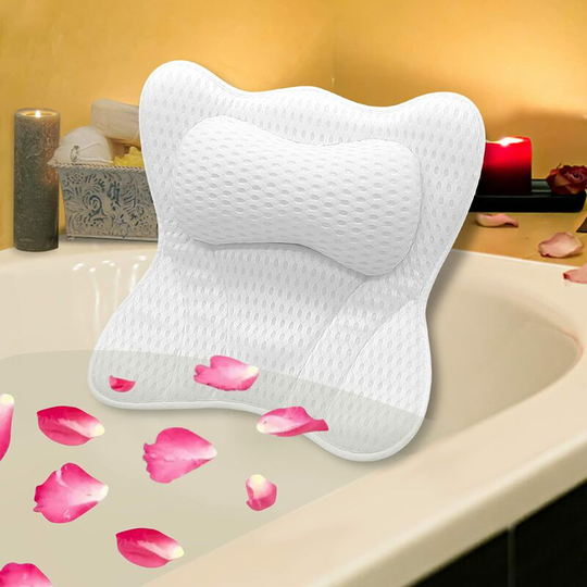 Bath Pillow, Bath Pillow Ergonomic 4D Air Mesh Technology and 6 Suction Cups Head Support Function, Suitable for Bathtubs, Hot Tubs and Home Spas