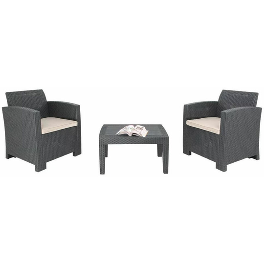 Sophon Outdoor Garden Grey Armchair Table Wicker Set - Grey